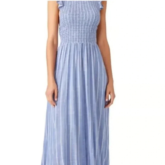 Free People Blue Striped Smocked Chambray Butterfly Maxi Dress XS - Picture 1 of 8